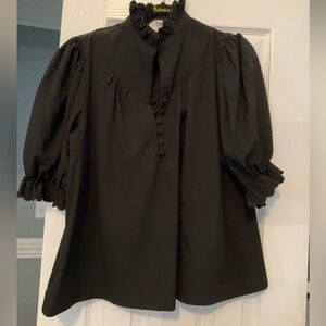 Pomander Place Black Ruffled Women's Top